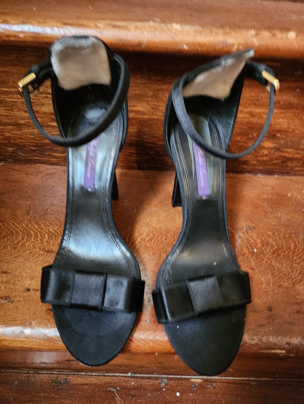 Ralph Lauren Collection PURPLE LABEL Black Satin Bow RUNWAY Heels Italy 8 1/2